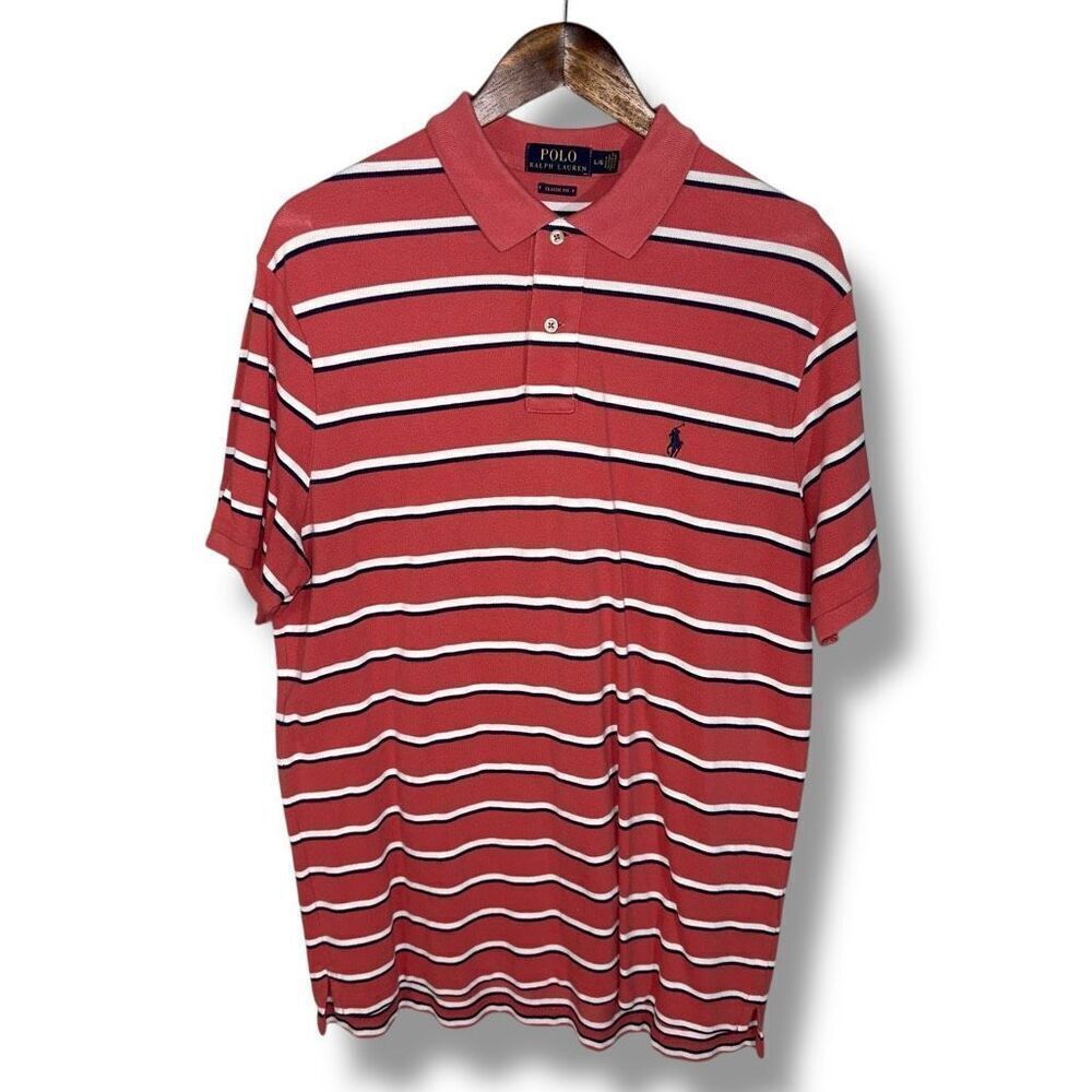 Polo Ralph Lauren Salmon Red & White Pique Polo Shirt Size L